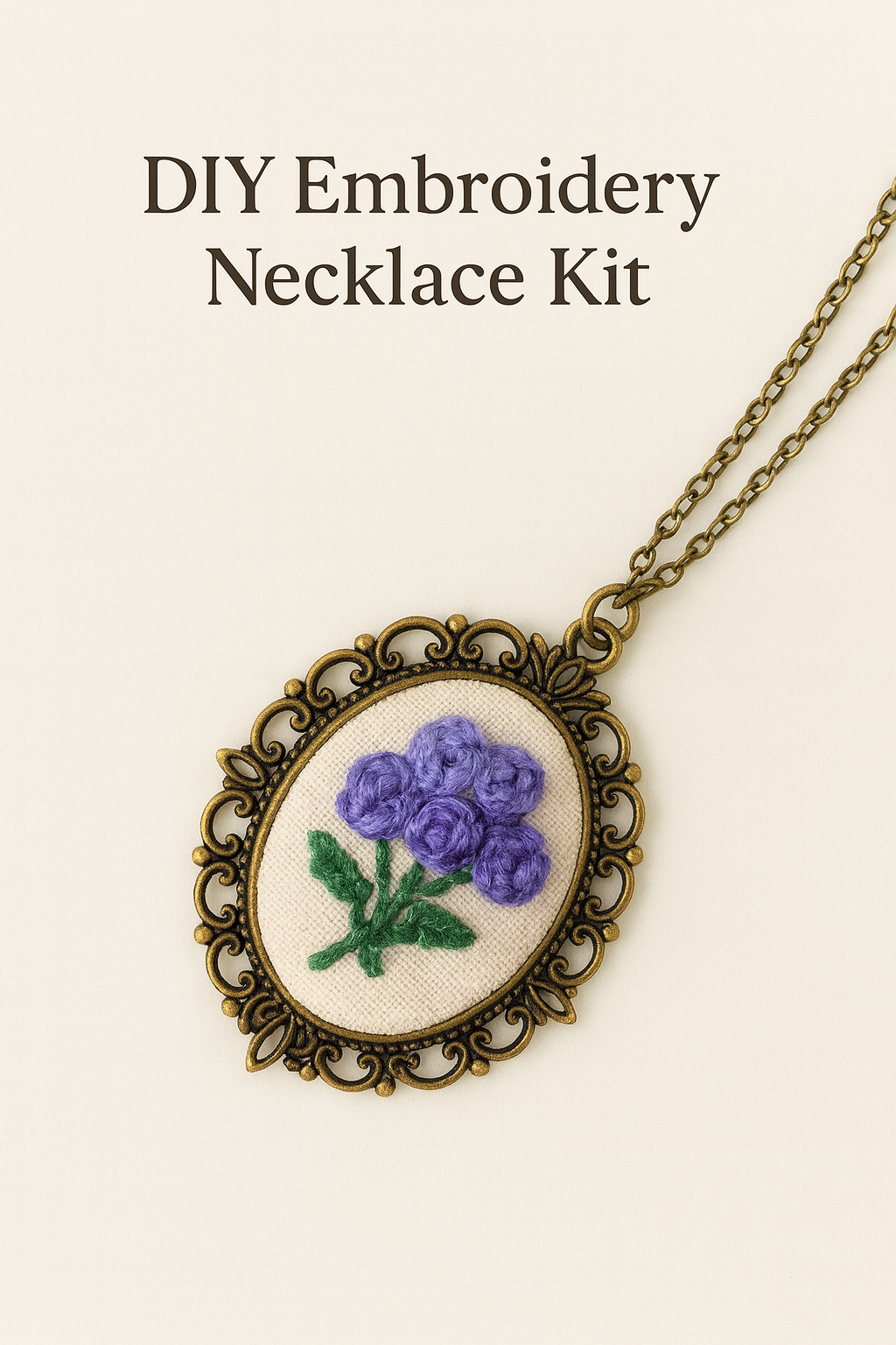 Purple Rose Cluster – Vintage Embroidery Pendant Necklace DIY Kit