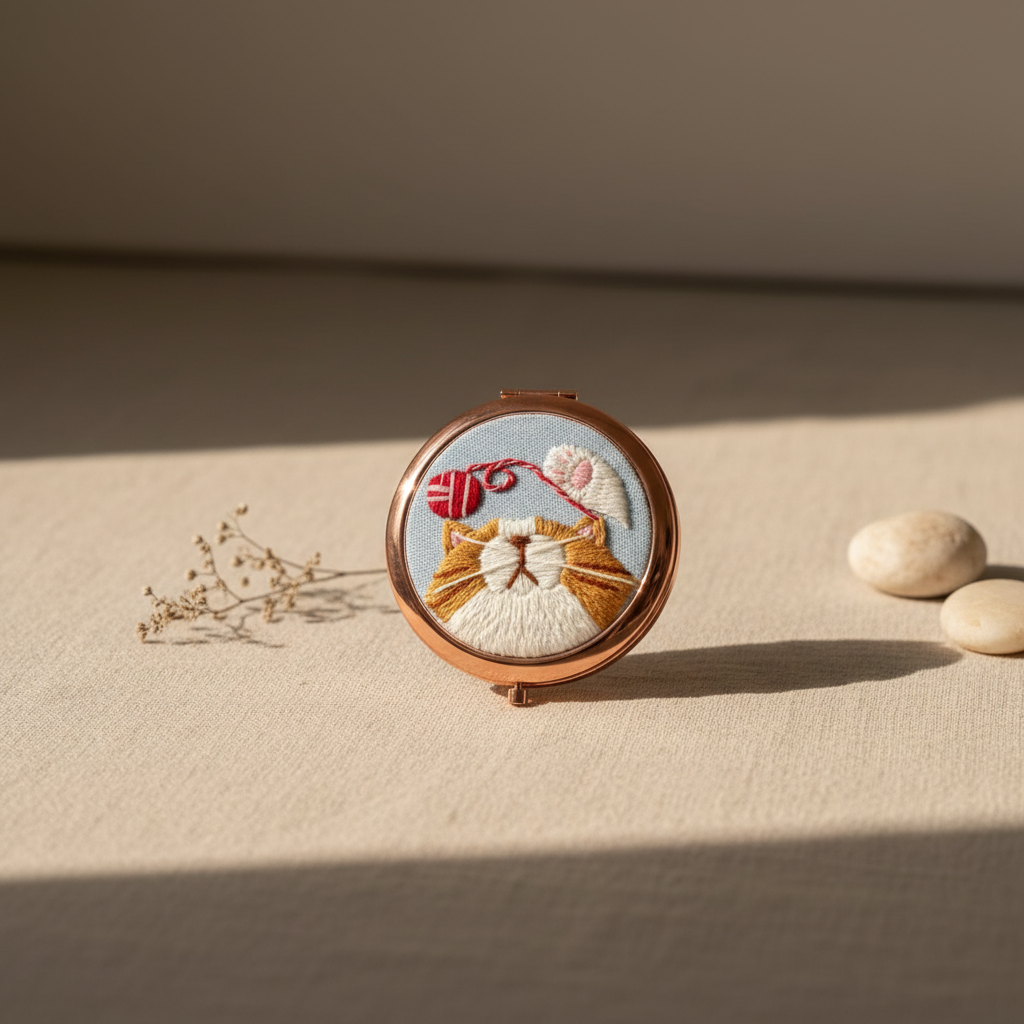 Whisker Glow in Bronze Rim - Embroidery DIY Pocket Mirror Kit