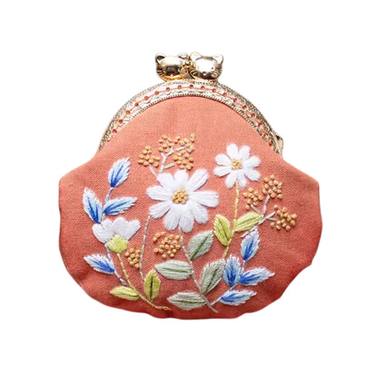 Sunset Daisy Garden (Terracotta Base) - Vintage Embroidery Coin Purse DIY Kit