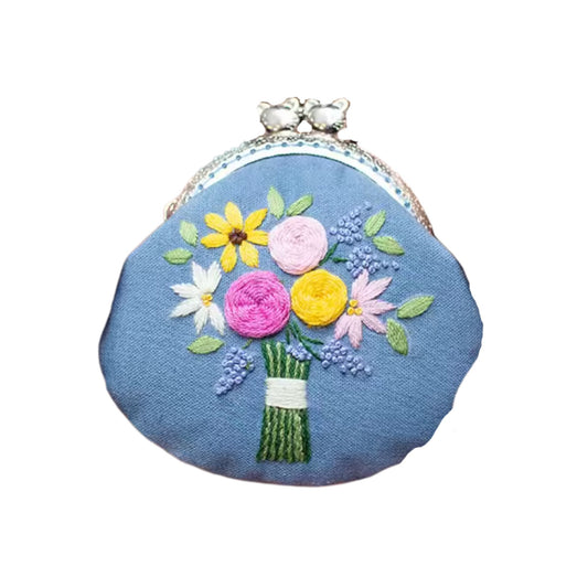 Vintage Bouquet (Blue Base) - Vintage Embroidery Coin Purse DIY Kit
