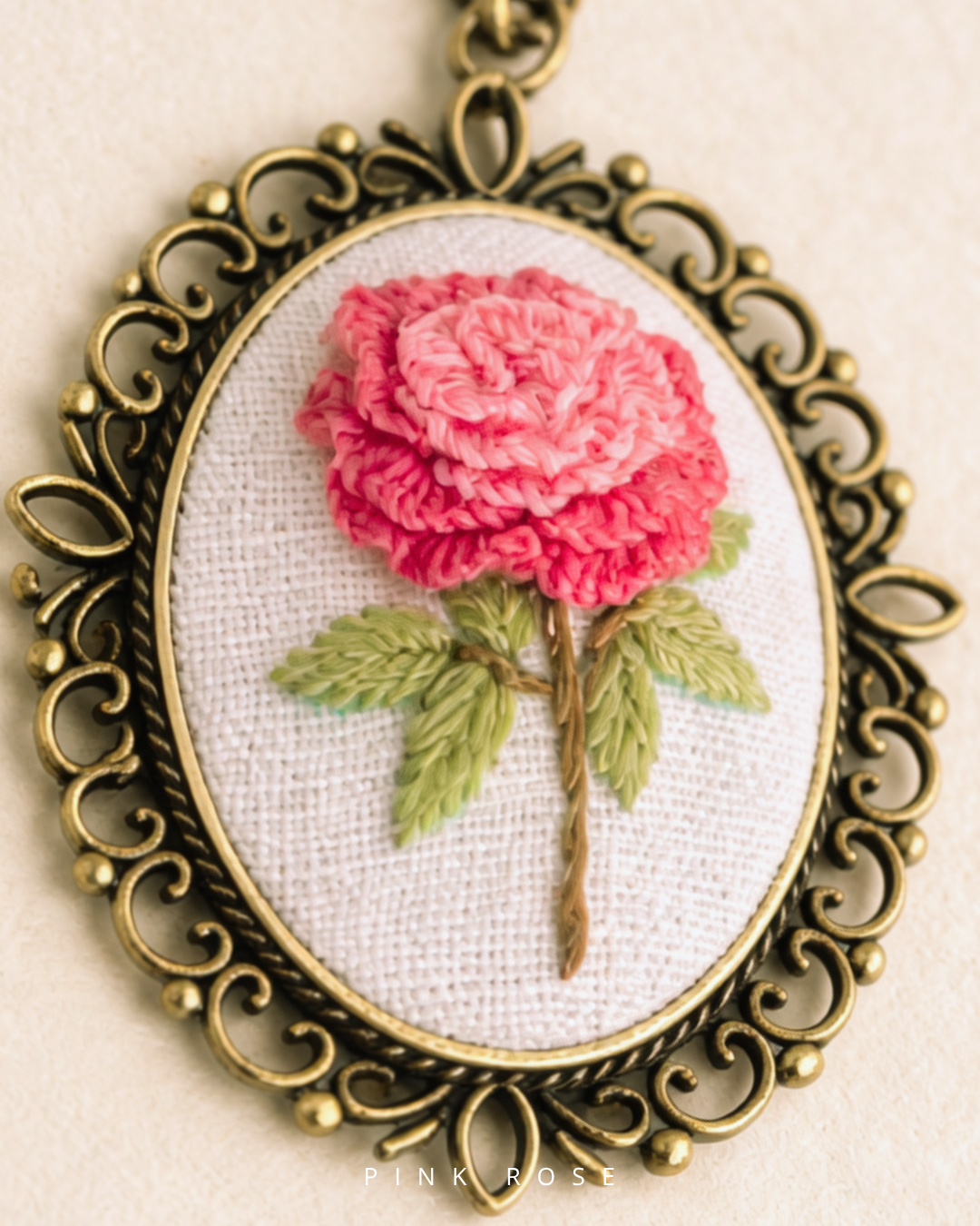Pink Rose - Vintage Embroidery Pendant Necklace DIY Kit