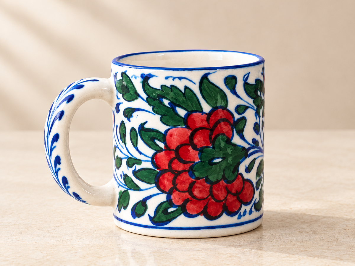 Hand-Painted Multani Pottery Mug, Small Batch (Floral / Multi Colour)