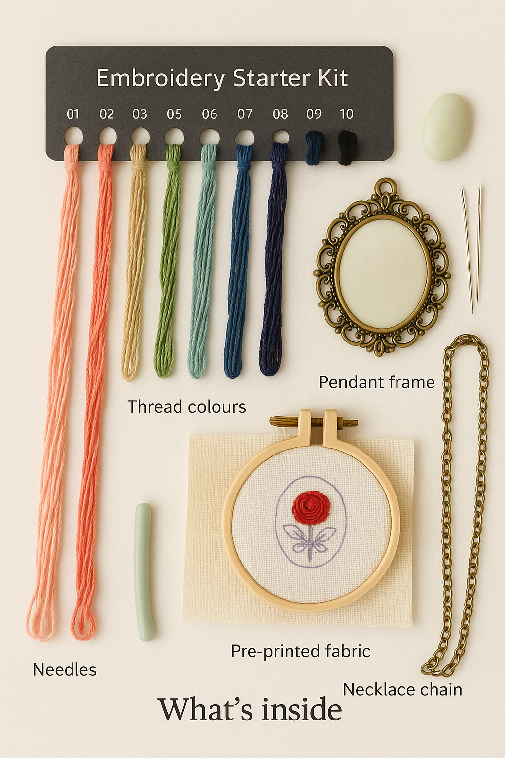 Pink Rose - Vintage Embroidery Pendant Necklace DIY Kit