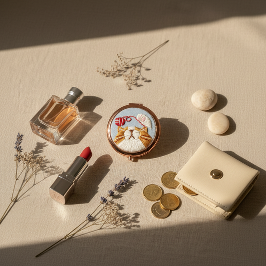 Whisker Glow in Bronze Rim - Embroidery DIY Pocket Mirror Kit