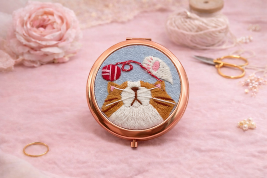 Whisker Glow in Bronze Rim - Embroidery DIY Pocket Mirror Kit