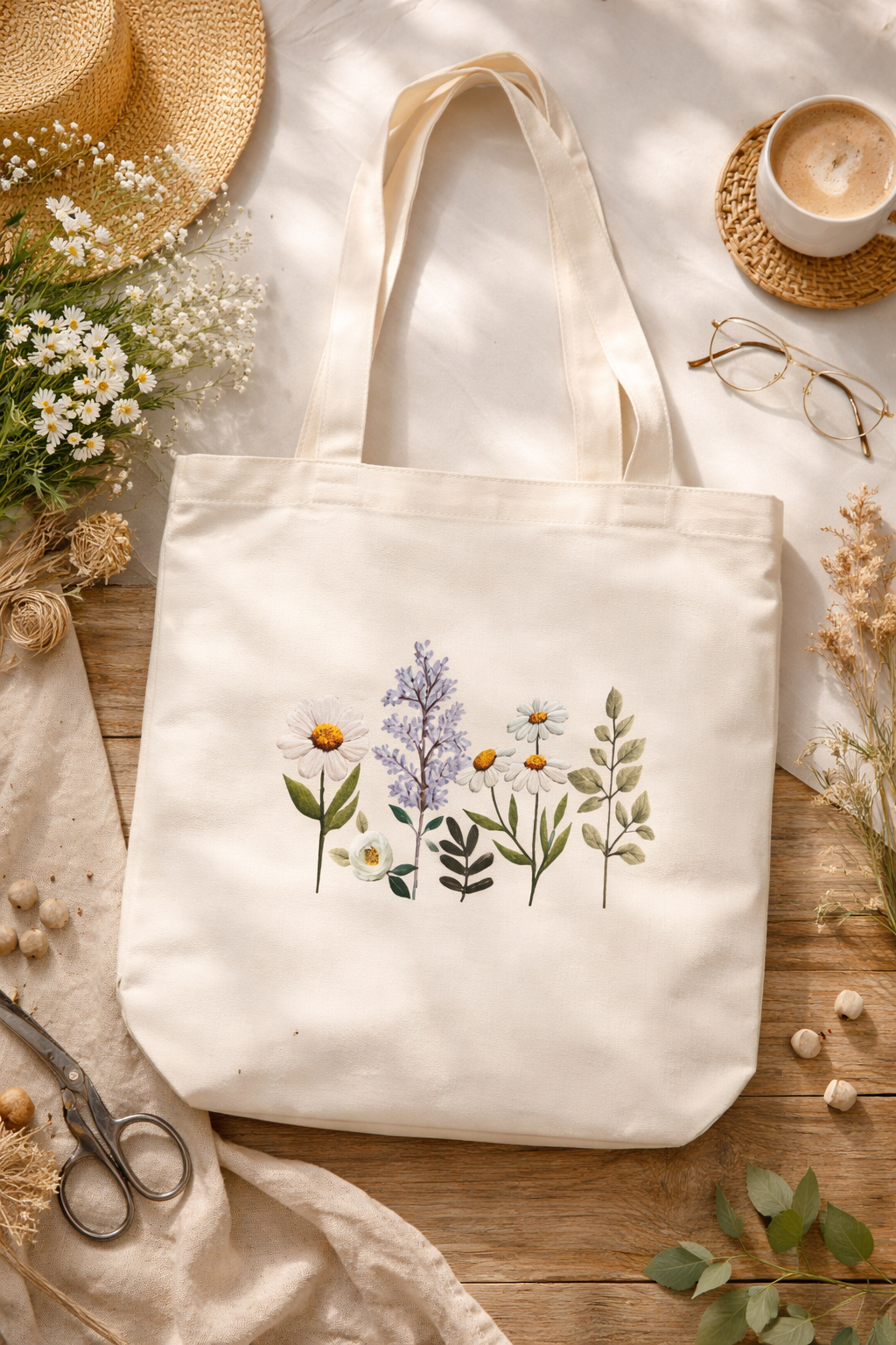 Wildflower Embroidered Off-White Reusable Tote Bag – DIY Kit
