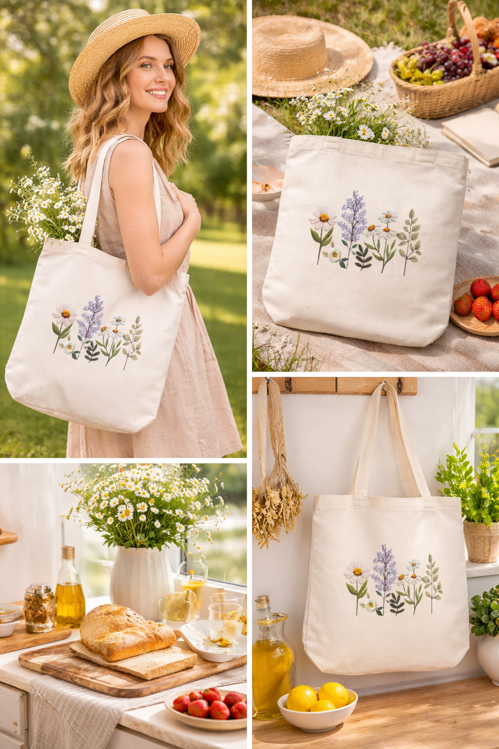 Wildflower Embroidered Off-White Reusable Tote Bag – DIY Kit