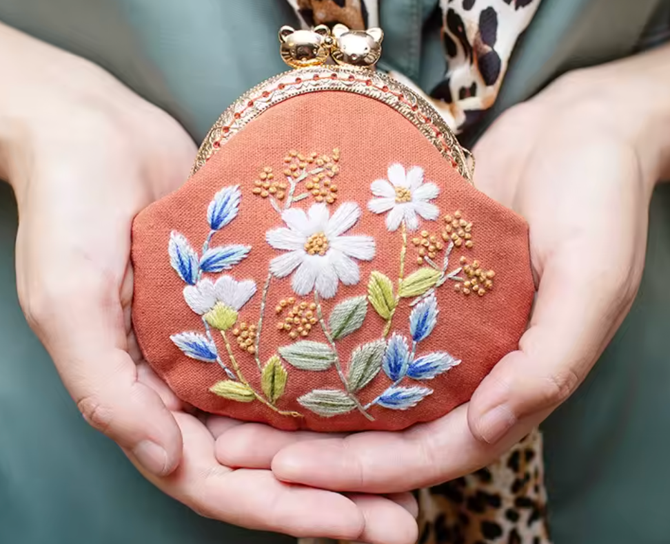 Sunset Daisy Garden (Terracotta Base) - Vintage Embroidery Coin Purse DIY Kit