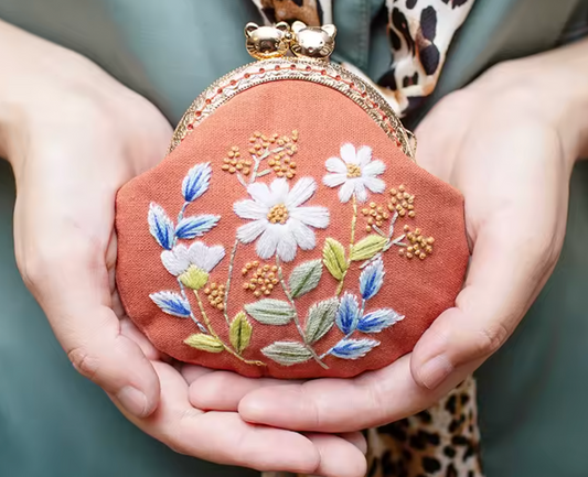 Sunset Daisy Garden (Terracotta Base) - Vintage Embroidery Coin Purse DIY Kit