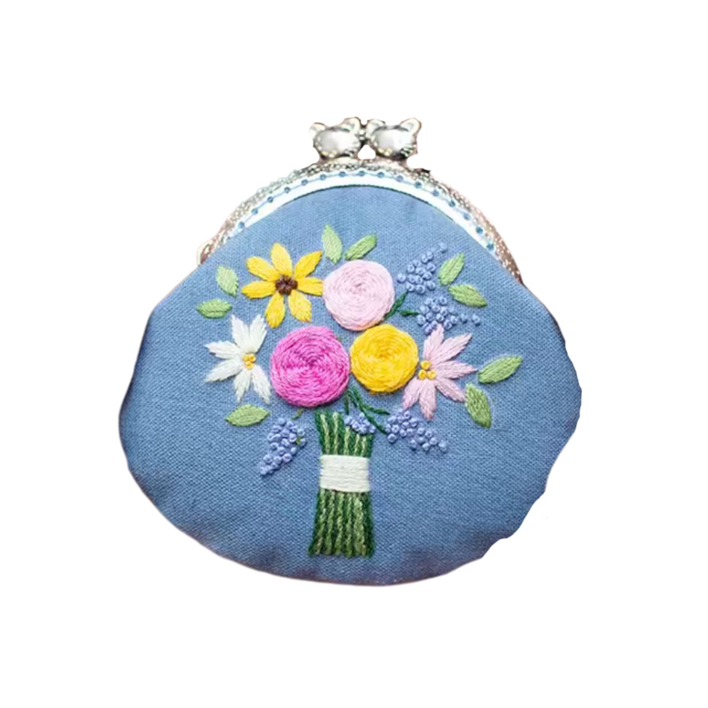 Vintage Bouquet (Blue Base) - Vintage Embroidery Coin Purse DIY Kit