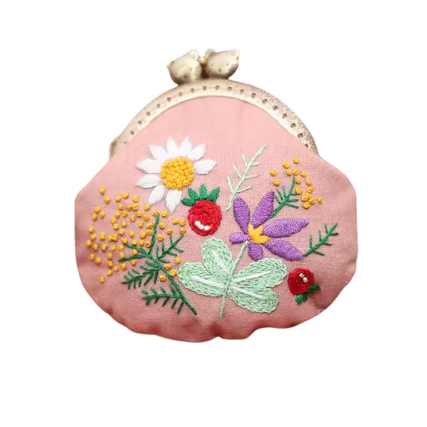 Botanical Garden (Pink Base) -  Vintage Embroidery Coin purse DIY Kit