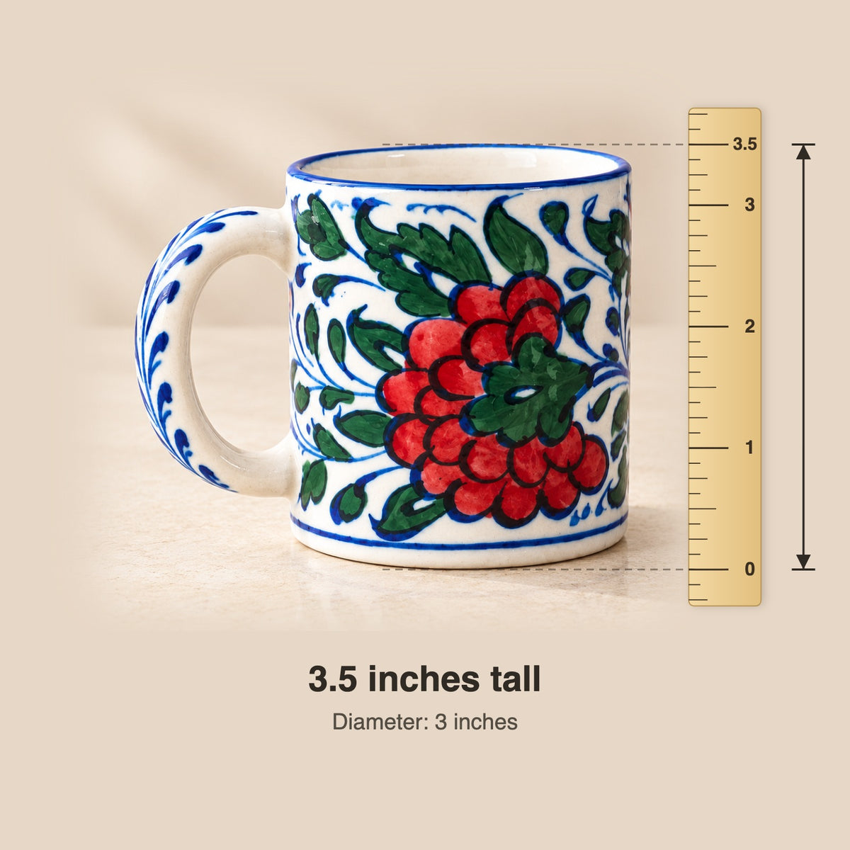 Hand-Painted Multani Pottery Mug, Small Batch (Floral / Multi Colour)