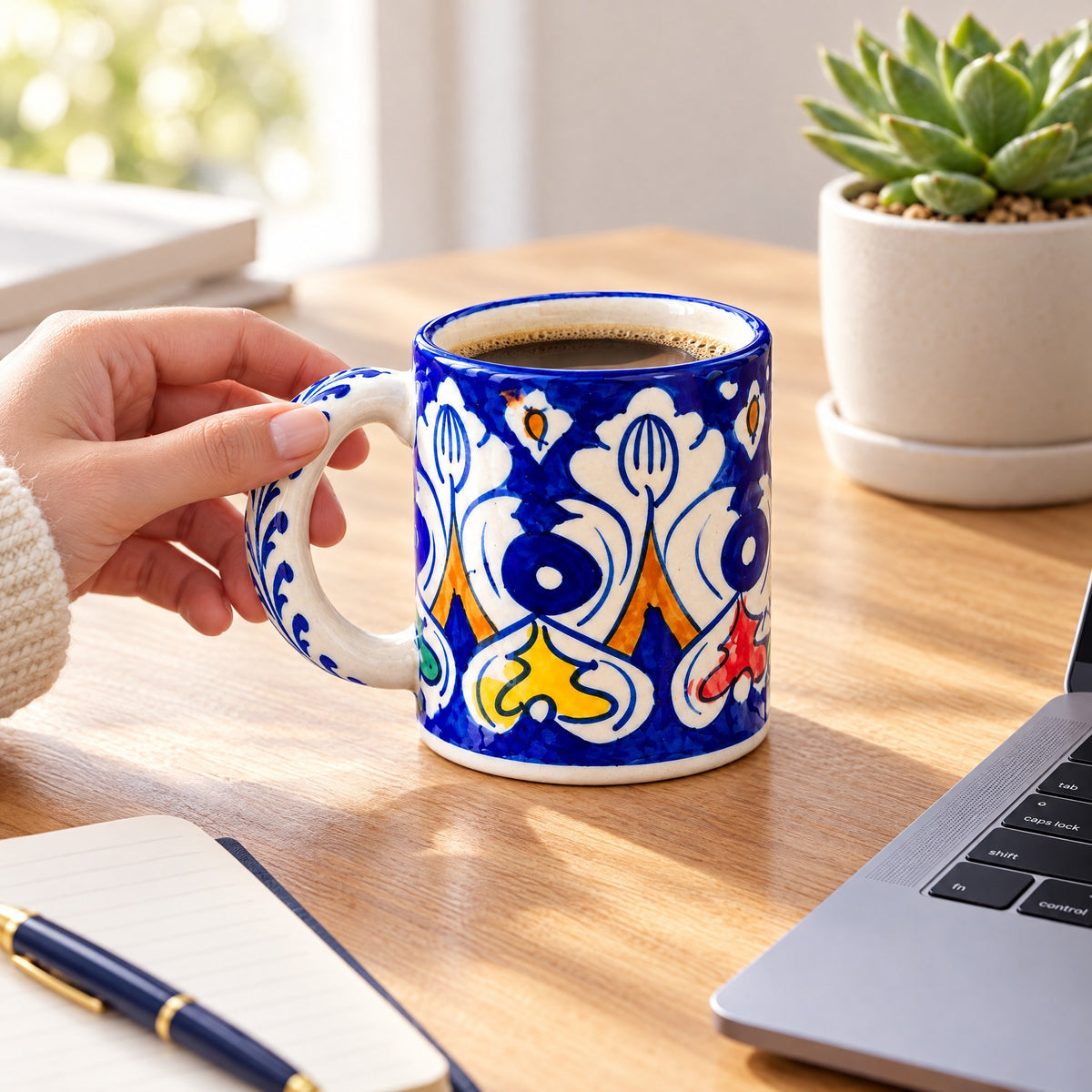 Hand-Painted Multani Pottery Mug, Small Batch (Floral / Multi Colour)