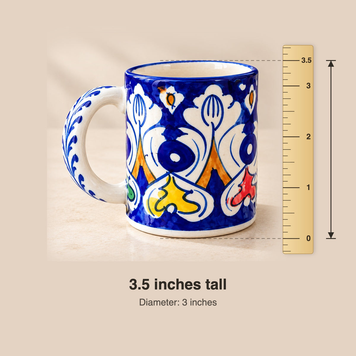 Hand-Painted Multani Pottery Mug, Small Batch (Floral / Multi Colour)